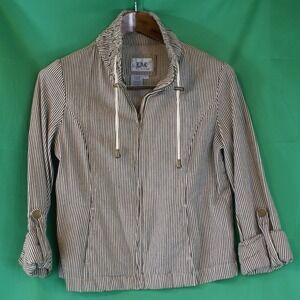 Live a Little Womens Striped Zip Up Jacket Black White Small RS250653